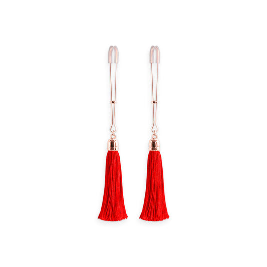 Bound Nipple Clamps - T1 - Red Tassel – Rechargeable, Discreet, Intimate Wellness Accessory – Quiet, Rechargeable, Waterproof, Couples & Solo Use, Discreet Intimate Wellness Accessory