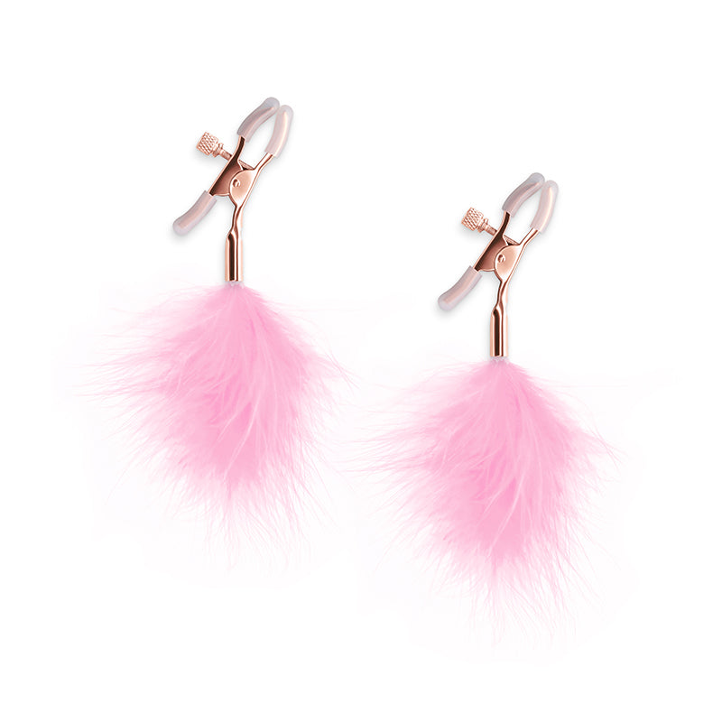 Bound Nipple Clamps - F1 - Pink Feather – Rechargeable, Discreet, Intimate Wellness Accessory – Quiet, Rechargeable, Waterproof, Couples & Solo Use, Discreet Intimate Wellness Accessory