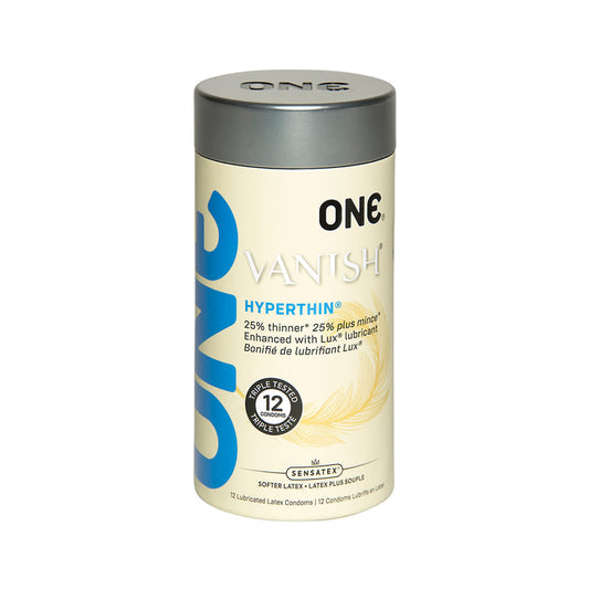 ONE Vanish Hyperthin Condoms - 12 pk – Rechargeable, Discreet, Intimate Wellness Accessory – Quiet, Rechargeable, Waterproof, Couples & Solo Use, Discreet Intimate Wellness Accessory