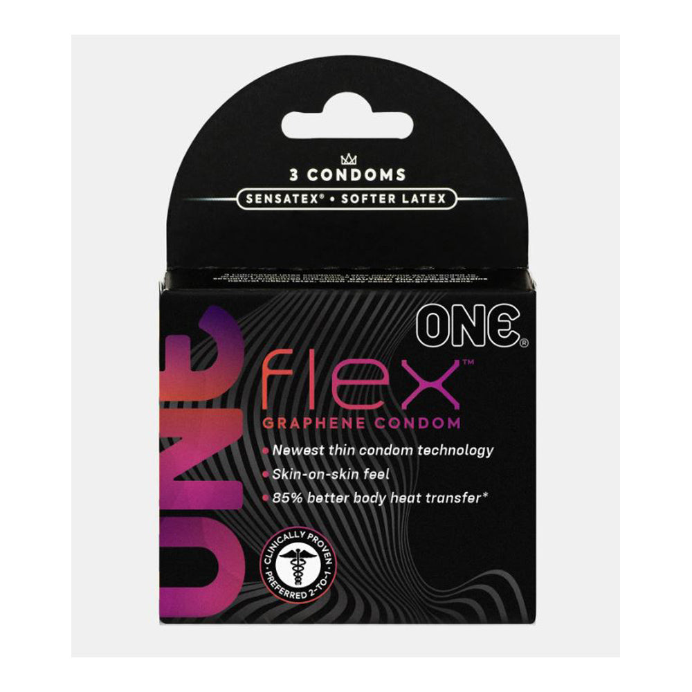ONE FLEX Graphene Condoms - 3pk – Rechargeable, Discreet, Intimate Wellness Accessory – Quiet, Rechargeable, Waterproof, Couples & Solo Use, Discreet Intimate Wellness Accessory