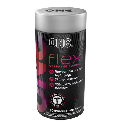 ONE FLEX Graphene Condoms - 10 pk – Rechargeable, Discreet, Intimate Wellness Accessory – Quiet, Rechargeable, Waterproof, Couples & Solo Use, Discreet Intimate Wellness Accessory