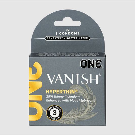 ONE Vanish Hyperthin Condoms - 3pk – Rechargeable, Discreet, Intimate Wellness Accessory – Quiet, Rechargeable, Waterproof, Couples & Solo Use, Discreet Intimate Wellness Accessory