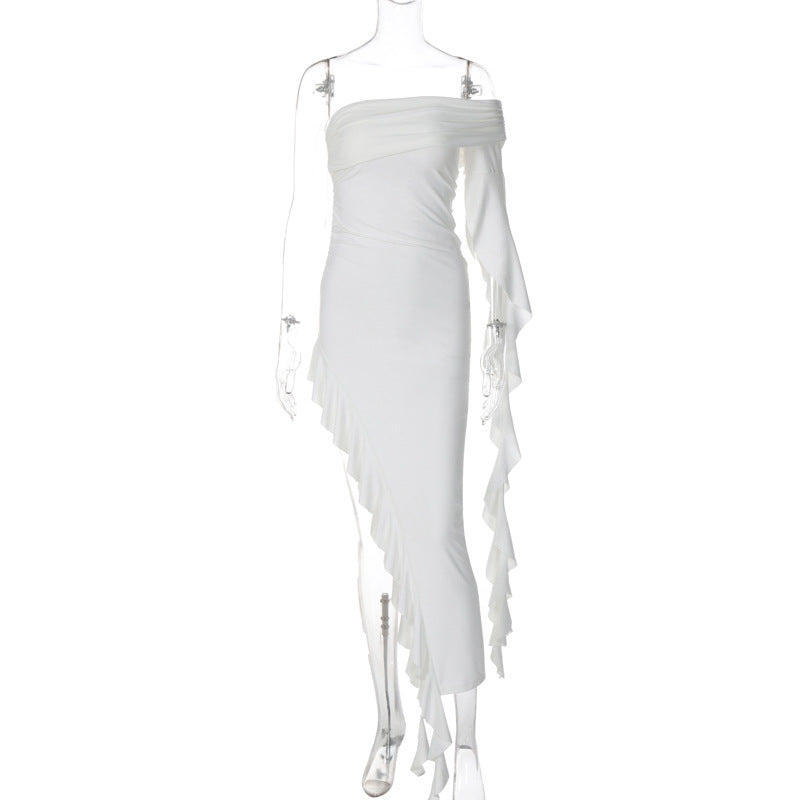 intimacy One-shoulder Pleated Solid Color Dress – Rechargeable, Discreet, Intimate Wellness Accessory – Quiet, Rechargeable, Waterproof, Couples & Solo Use, Discreet Intimate Wellness Accessory