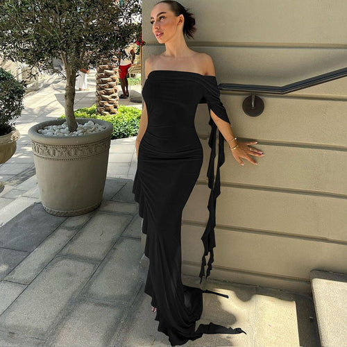 intimacy One-shoulder Pleated Solid Color Dress – Rechargeable, Discreet, Intimate Wellness Accessory – Quiet, Rechargeable, Waterproof, Couples & Solo Use, Discreet Intimate Wellness Accessory
