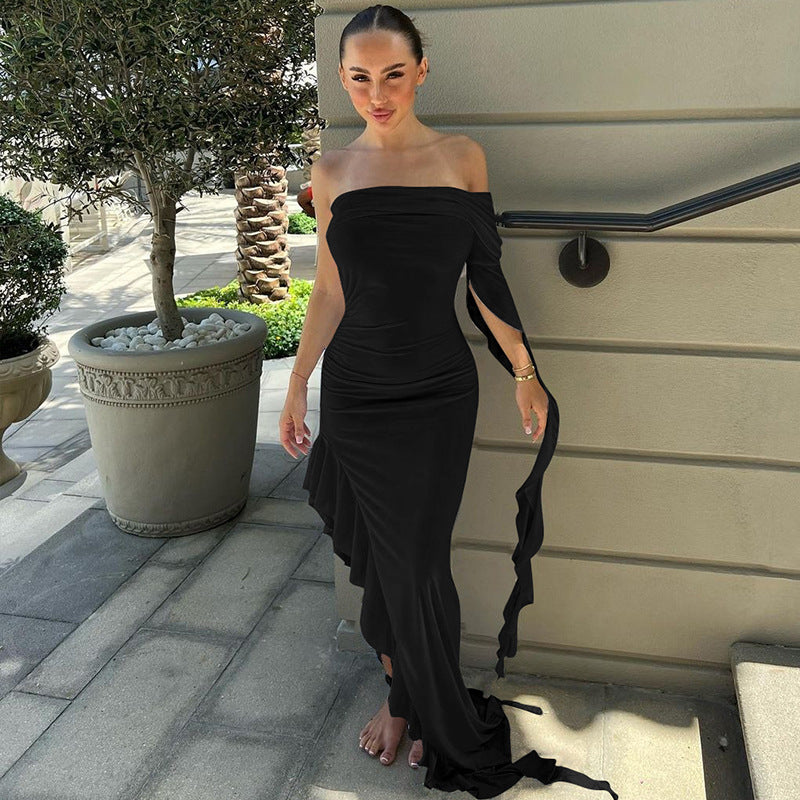 intimacy One-shoulder Pleated Solid Color Dress – Rechargeable, Discreet, Intimate Wellness Accessory – Quiet, Rechargeable, Waterproof, Couples & Solo Use, Discreet Intimate Wellness Accessory