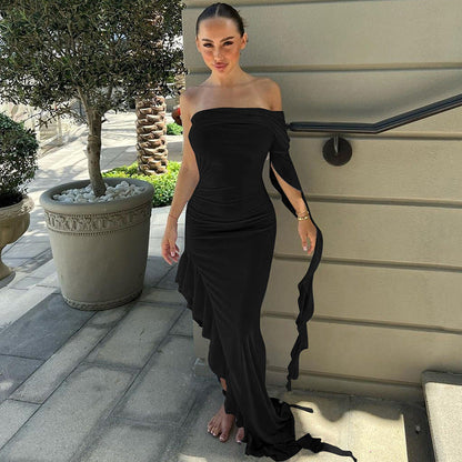 intimacy One-shoulder Pleated Solid Color Dress – Rechargeable, Discreet, Intimate Wellness Accessory – Quiet, Rechargeable, Waterproof, Couples & Solo Use, Discreet Intimate Wellness Accessory