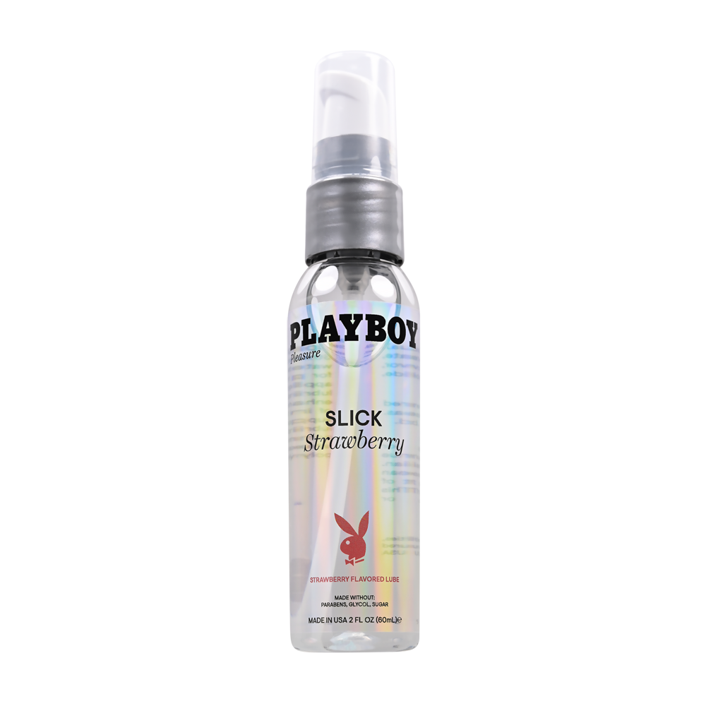 Playboy Slick Flavored - Strawberry 2oz – Rechargeable, Discreet, Intimate Wellness Accessory – Quiet, Rechargeable, Waterproof, Couples & Solo Use, Discreet Intimate Wellness Accessory