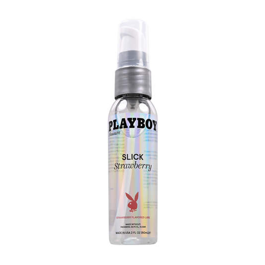Playboy Slick Flavored - Strawberry 2oz – Rechargeable, Discreet, Intimate Wellness Accessory – Quiet, Rechargeable, Waterproof, Couples & Solo Use, Discreet Intimate Wellness Accessory