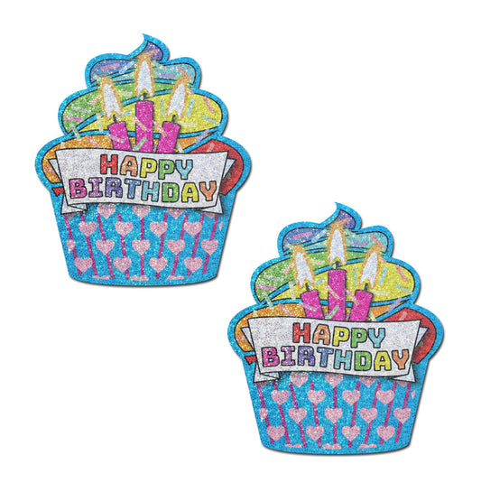 Happy B/day Cupcake Glitter Past -Turq – Rechargeable, Discreet, Intimate Wellness Accessory – Quiet, Rechargeable, Waterproof, Couples & Solo Use, Discreet Intimate Wellness Accessory