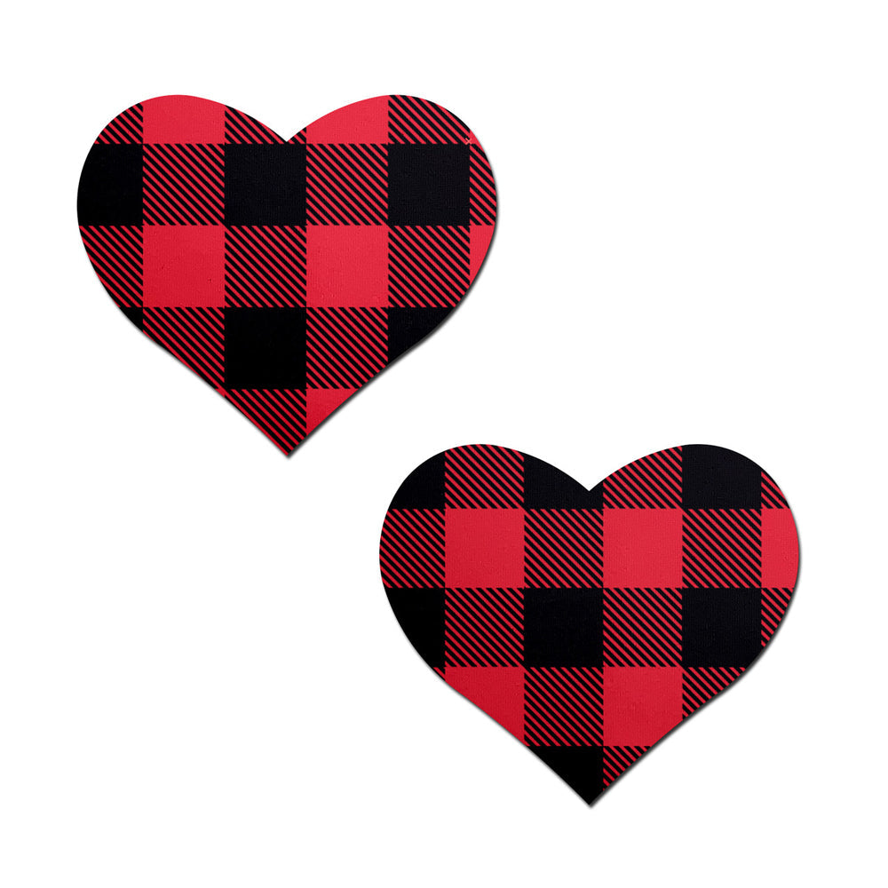 Buffalo Plaid Heart Pasties - Red/Black* – Rechargeable, Discreet, Intimate Wellness Accessory – Quiet, Rechargeable, Waterproof, Couples & Solo Use, Discreet Intimate Wellness Accessory