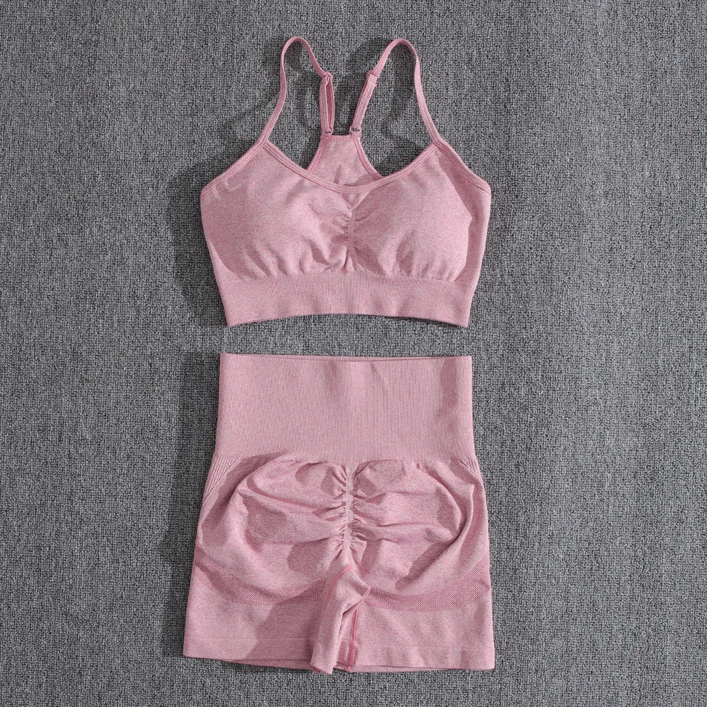 Solid Women Two Piece Sets Peach Buttocks Shorts Female Trackuists Gym Set Halter Fitness Shorts Push Up Bra Summer [BRA]