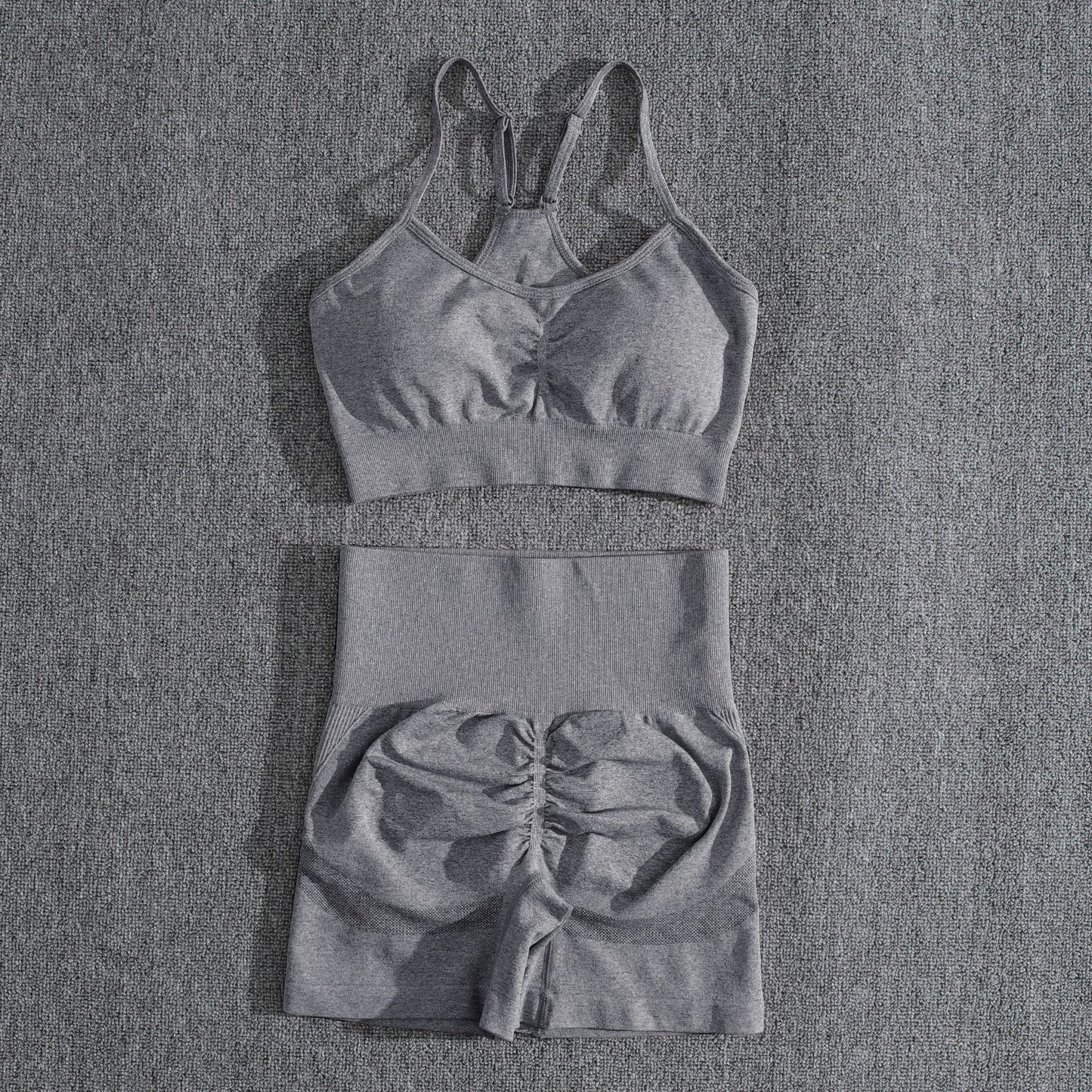 Solid Women Two Piece Sets Peach Buttocks Shorts Female Trackuists Gym Set Halter Fitness Shorts Push Up Bra Summer [BRA]