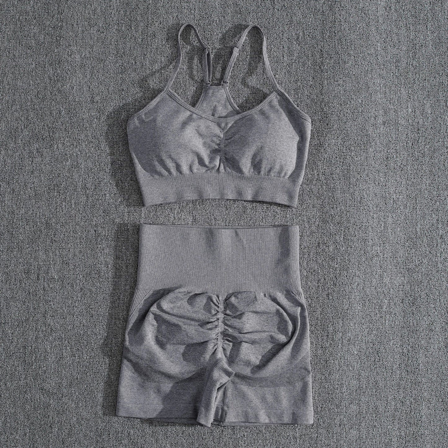 Solid Women Two Piece Sets Peach Buttocks Shorts Female Trackuists Gym Set Halter Fitness Shorts Push Up Bra Summer [BRA]
