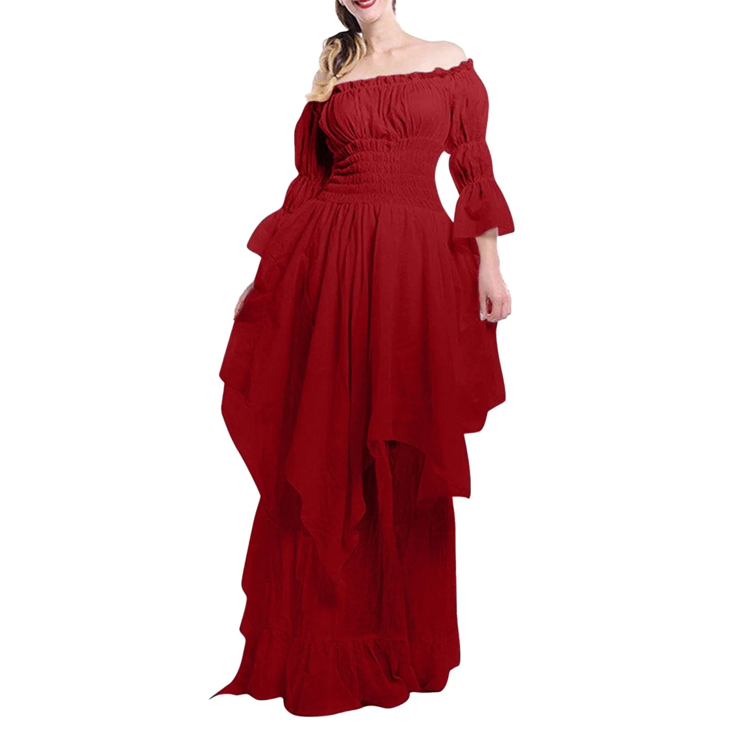 Lanetta | Navy Ruched High-Neck Maxi Dress With Split
