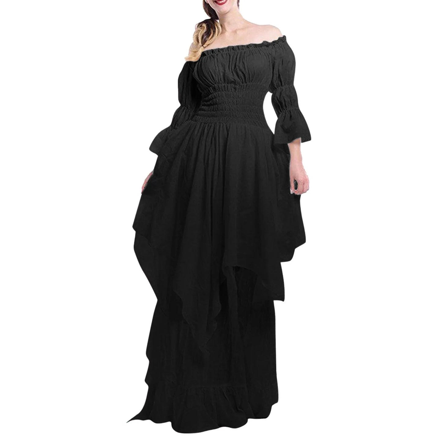 Lanetta | Navy Ruched High-Neck Maxi Dress With Split