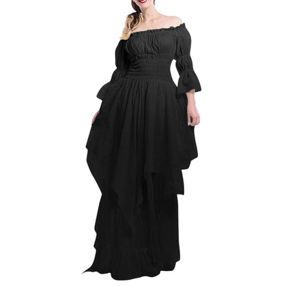Lanetta | Navy Ruched High-Neck Maxi Dress With Split