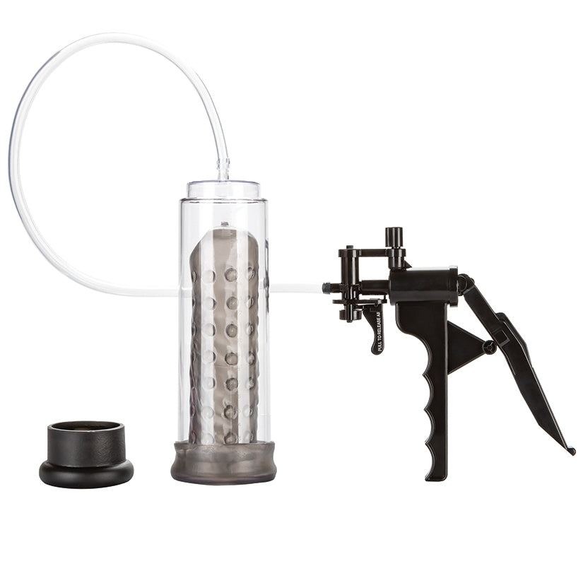 pumping pleasure and helps you reach your maximum pumping potential with 8<br>inches of length and 2.5 inches of girth to work with. Thispump works using a<br>vacuum seal that increases pressure and blood flow to your penis. Over time