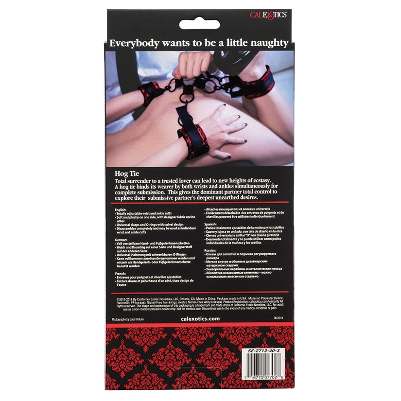 of your body with the Scandal Hog Tie. This flattering bind is perfect for use<br>with a trusted lover; with your wrists and ankles bound tightly together<br>behind your back