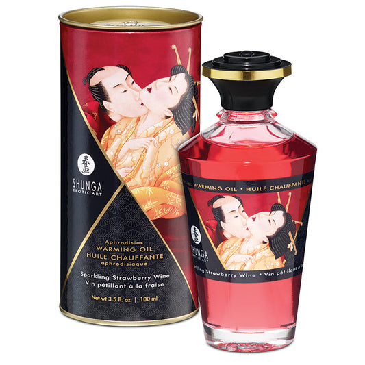 Shunga Aphrodisiac Warming Oil-Sparkling Strawberry Wine 3.5oz.