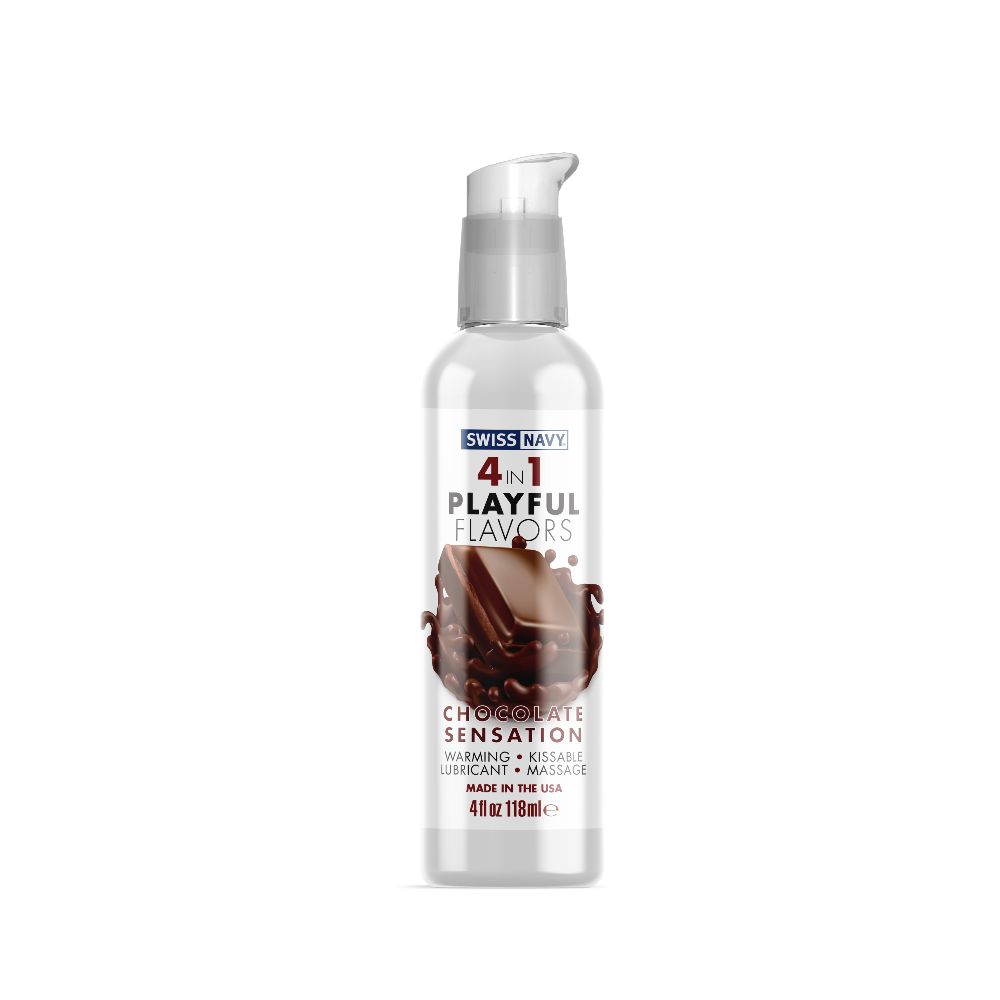 4in1 Playful Flavors - Chocolate 4oz – Rechargeable, Discreet, Intimate Wellness Accessory – Quiet, Rechargeable, Waterproof, Couples & Solo Use, Discreet Intimate Wellness Accessory