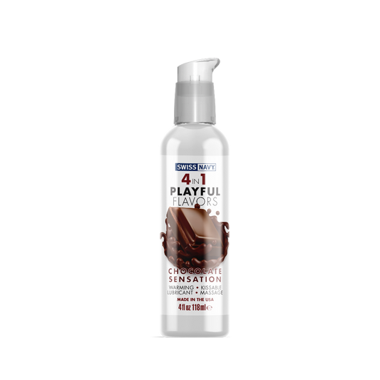 4in1 Playful Flavors - Chocolate 4oz – Rechargeable, Discreet, Intimate Wellness Accessory – Quiet, Rechargeable, Waterproof, Couples & Solo Use, Discreet Intimate Wellness Accessory