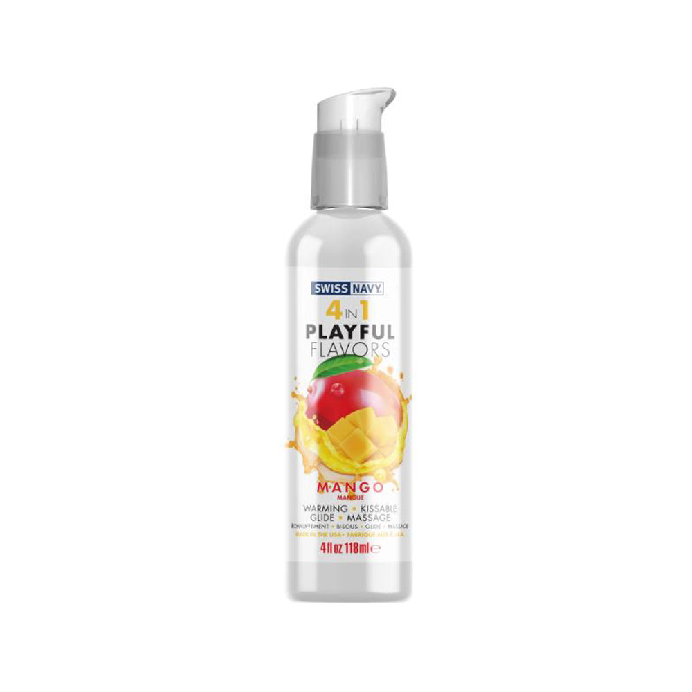 4in1 Playful Flavors - Mango 4oz – Rechargeable, Discreet, Intimate Wellness Accessory – Quiet, Rechargeable, Waterproof, Couples & Solo Use, Discreet Intimate Wellness Accessory