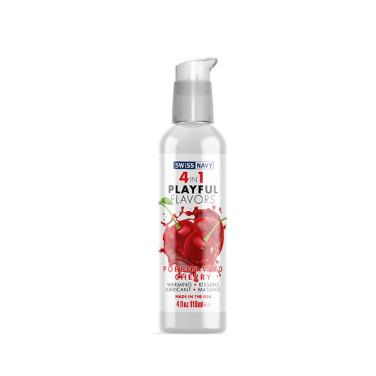 4in1 Playful Flavors - Wild Cherry 4oz – Rechargeable, Discreet, Intimate Wellness Accessory – Quiet, Rechargeable, Waterproof, Couples & Solo Use, Discreet Intimate Wellness Accessory