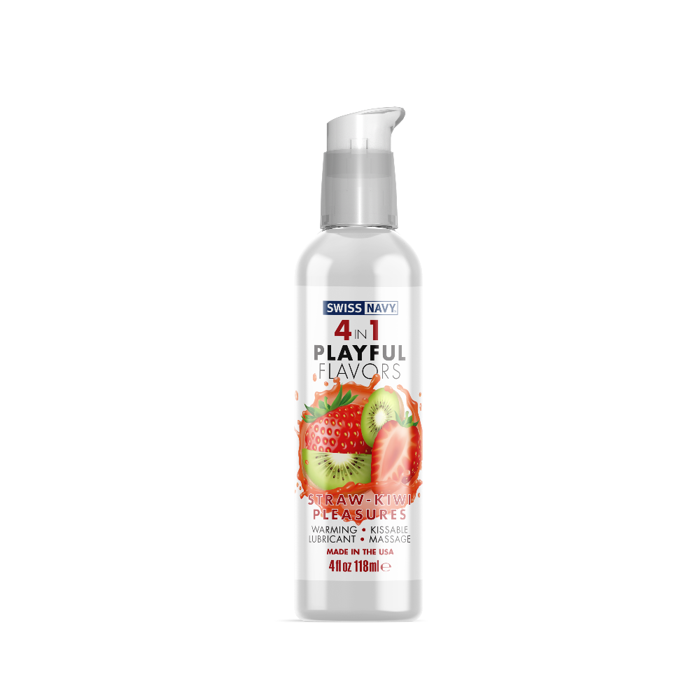 4in1 Playful Flavors Strawberry/Kiwi 4oz – Rechargeable, Discreet, Intimate Wellness Accessory – Quiet, Rechargeable, Waterproof, Couples & Solo Use, Discreet Intimate Wellness Accessory