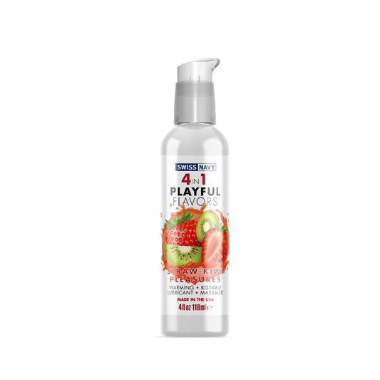 4in1 Playful Flavors Strawberry/Kiwi 4oz – Rechargeable, Discreet, Intimate Wellness Accessory – Quiet, Rechargeable, Waterproof, Couples & Solo Use, Discreet Intimate Wellness Accessory