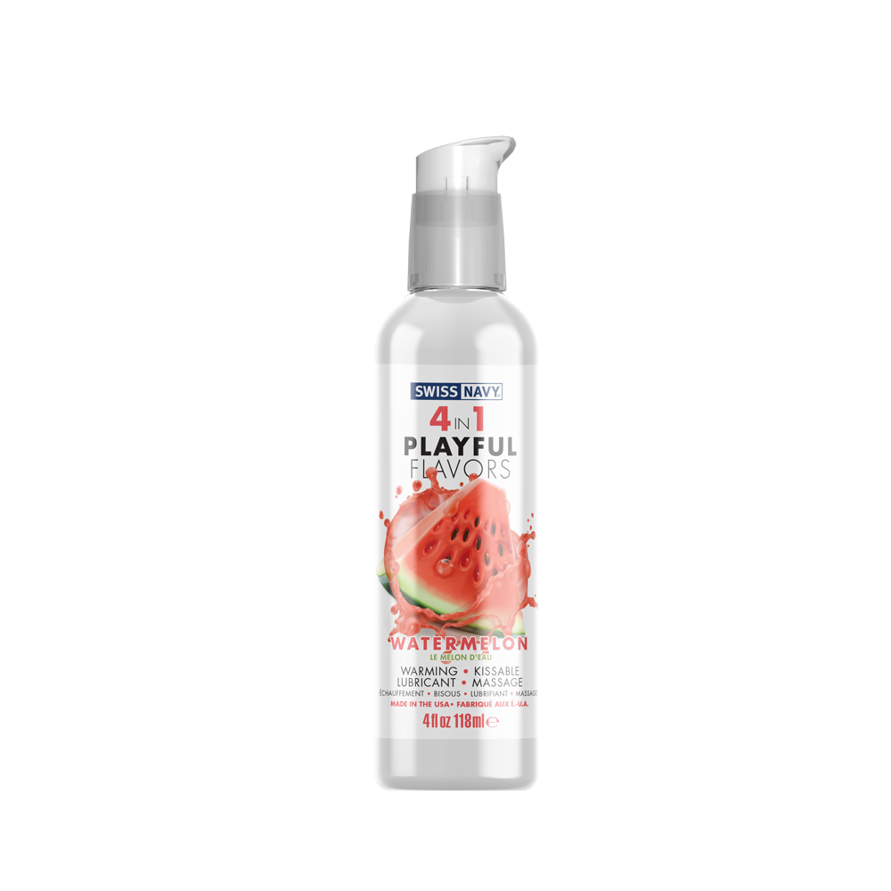 4in1 Playful Flavors - Watermelon 4oz – Rechargeable, Discreet, Intimate Wellness Accessory – Quiet, Rechargeable, Waterproof, Couples & Solo Use, Discreet Intimate Wellness Accessory
