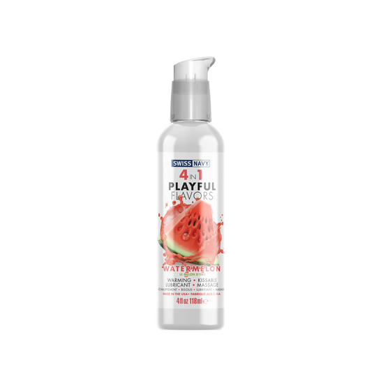 4in1 Playful Flavors - Watermelon 4oz – Rechargeable, Discreet, Intimate Wellness Accessory – Quiet, Rechargeable, Waterproof, Couples & Solo Use, Discreet Intimate Wellness Accessory