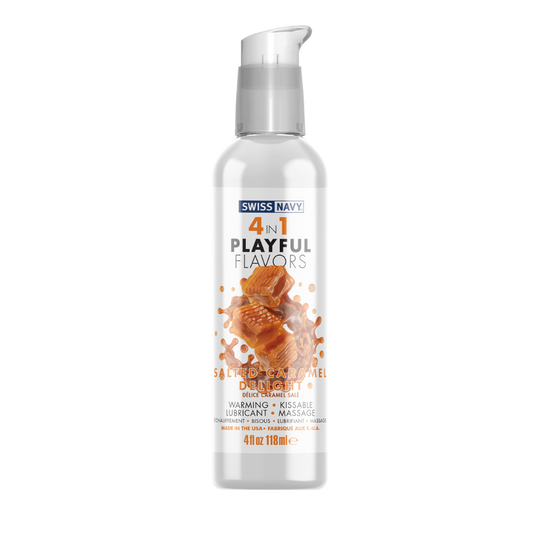 4in1 Playful Flavors -Salted Caramel 4oz – Rechargeable, Discreet, Intimate Wellness Accessory – Quiet, Rechargeable, Waterproof, Couples & Solo Use, Discreet Intimate Wellness Accessory