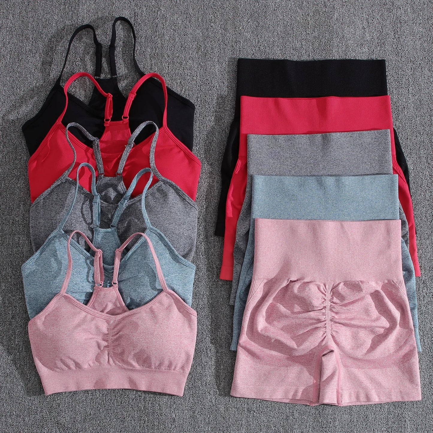 Solid Women Two Piece Sets Peach Buttocks Shorts Female Trackuists Gym Set Halter Fitness Shorts Push Up Bra Summer [BRA]
