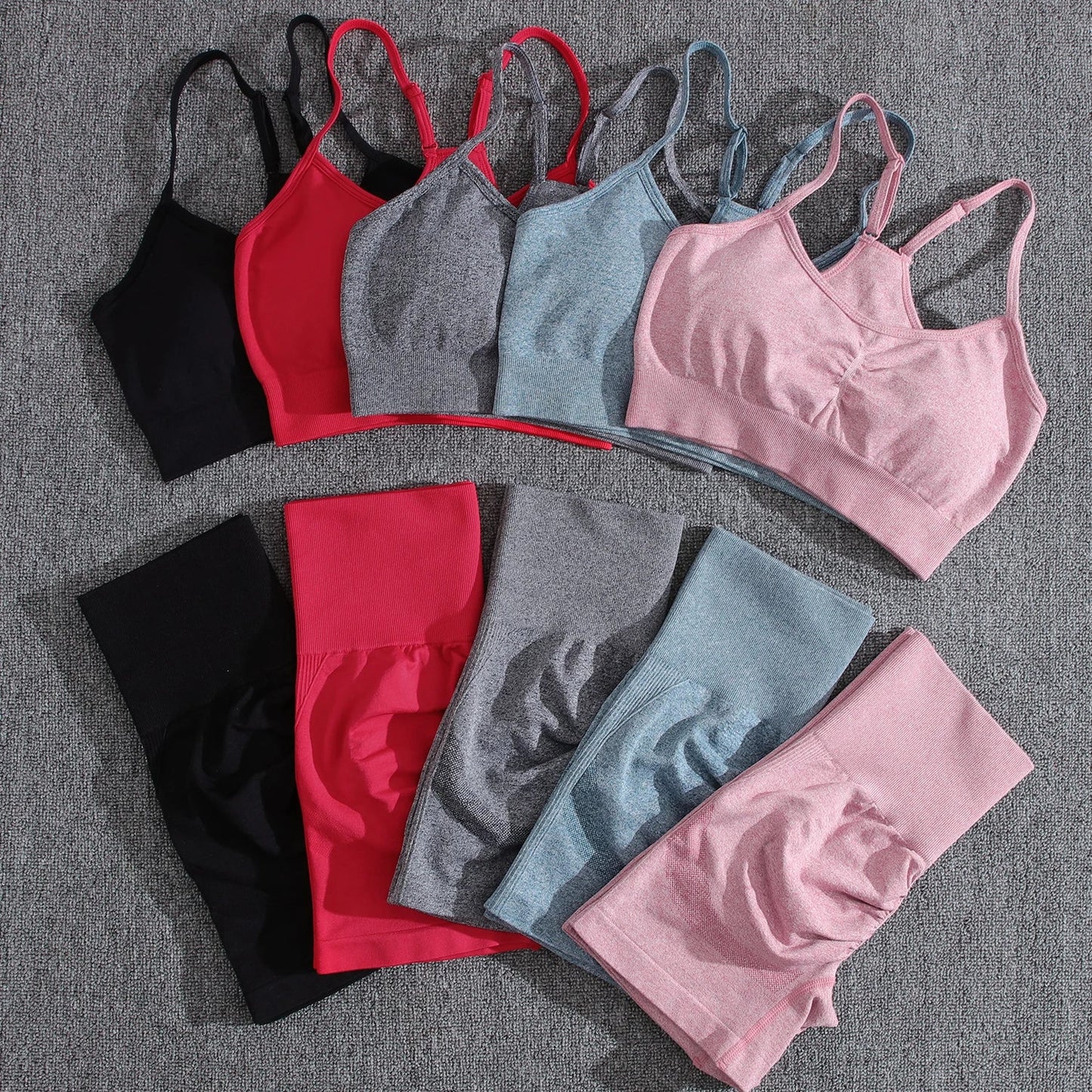 Solid Women Two Piece Sets Peach Buttocks Shorts Female Trackuists Gym Set Halter Fitness Shorts Push Up Bra Summer [BRA]