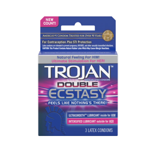 Trojan Double Ecstasy Condoms - 3 pk – Rechargeable, Discreet, Intimate Wellness Accessory – Quiet, Rechargeable, Waterproof, Couples & Solo Use, Discreet Intimate Wellness Accessory
