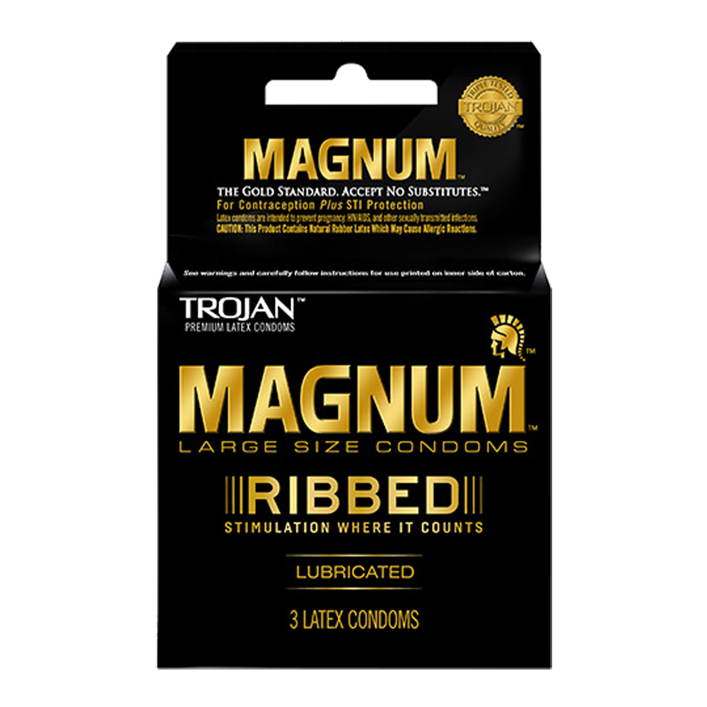 Trojan Magnum Lubricated Ribbed - 3 pk – Rechargeable, Discreet, Intimate Wellness Accessory – Quiet, Rechargeable, Waterproof, Couples & Solo Use, Discreet Intimate Wellness Accessory