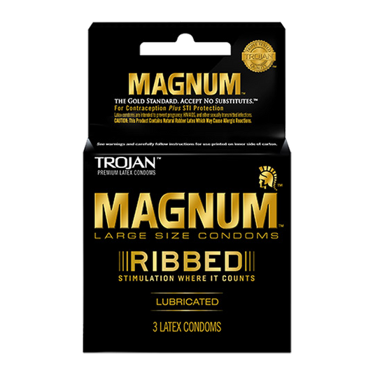 Trojan Magnum Lubricated Ribbed - 3 pk – Rechargeable, Discreet, Intimate Wellness Accessory – Quiet, Rechargeable, Waterproof, Couples & Solo Use, Discreet Intimate Wellness Accessory