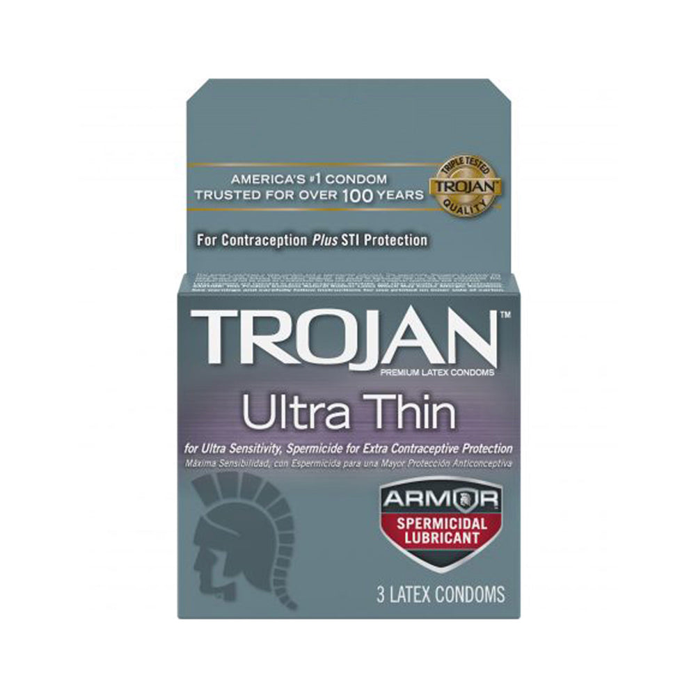 Trojan Ultra Thin Armor Spermacidal 3 pk – Rechargeable, Discreet, Intimate Wellness Accessory – Quiet, Rechargeable, Waterproof, Couples & Solo Use, Discreet Intimate Wellness Accessory