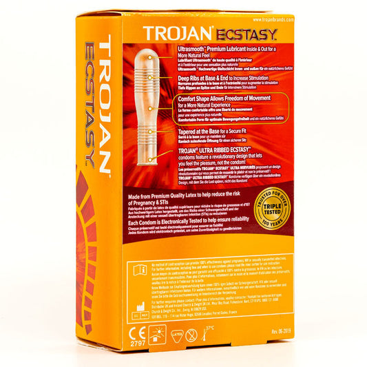 Trojan Ecstasy Ultra Ribbed Box 10 – Rechargeable, Discreet, Intimate Wellness Accessory – Quiet, Rechargeable, Waterproof, Couples & Solo Use, Discreet Intimate Wellness Accessory