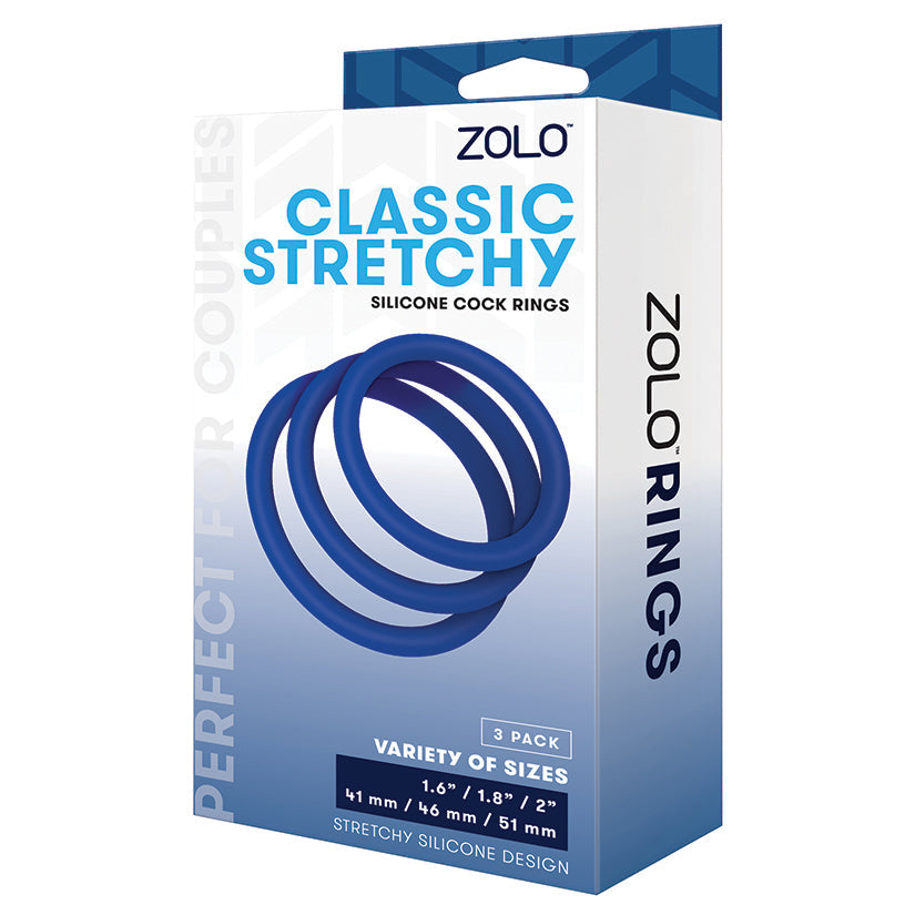 Zolo Stretchy Silicone Cock Ring Pack of 3-Blue.