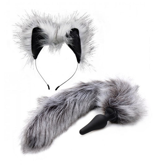Grey Wolf Tail backdoor Plug and Ears Set – Rechargeable, Discreet, Intimate Wellness Accessory – Quiet, Rechargeable, Waterproof, Couples & Solo Use, Discreet Intimate Wellness Accessory