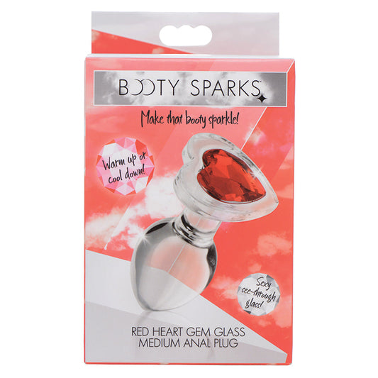 Booty Sparks Red Heart Gem Glass Anal Plug-Medium.