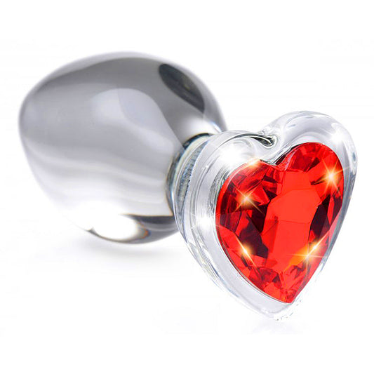 Red Heart Gem Glass backdoor Plug - Medium – Rechargeable, Discreet, Intimate Wellness Accessory – Quiet, Rechargeable, Waterproof, Couples & Solo Use, Discreet Intimate Wellness Accessory
