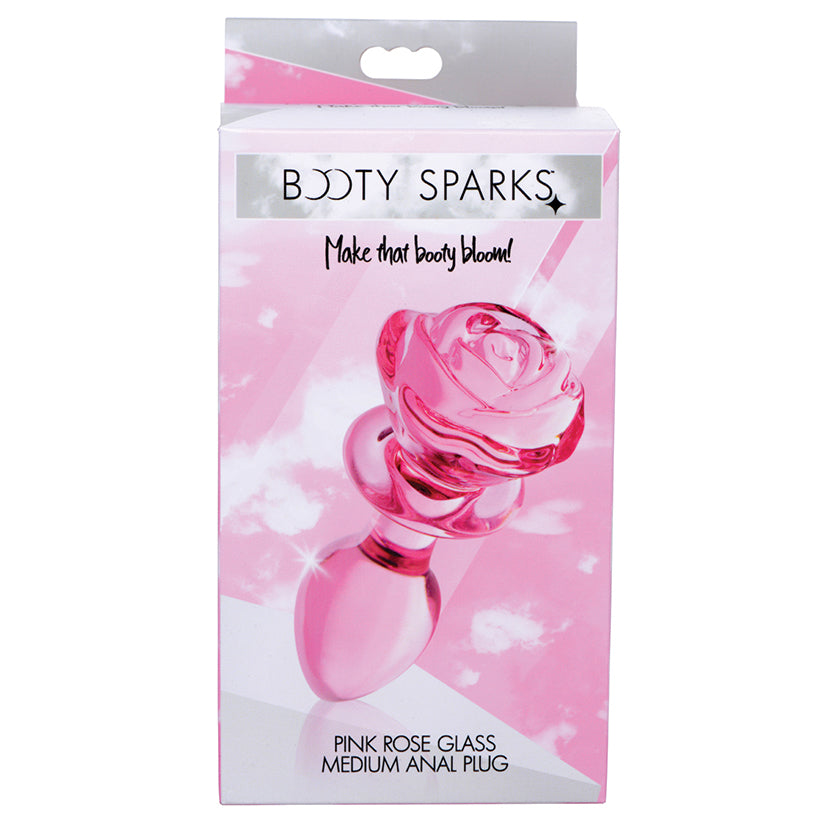 Booty Sparks Pink Rose Glass Anal Plug-Medium.