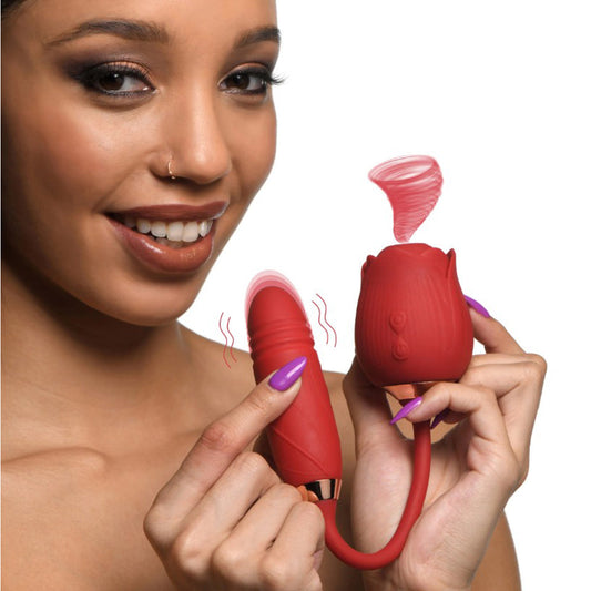 Romping Rose 10X Suction Rose & Thrustin – Rechargeable, Discreet, Intimate Wellness Accessory – Quiet, Rechargeable, Waterproof, Couples & Solo Use, Discreet Intimate Wellness Accessory