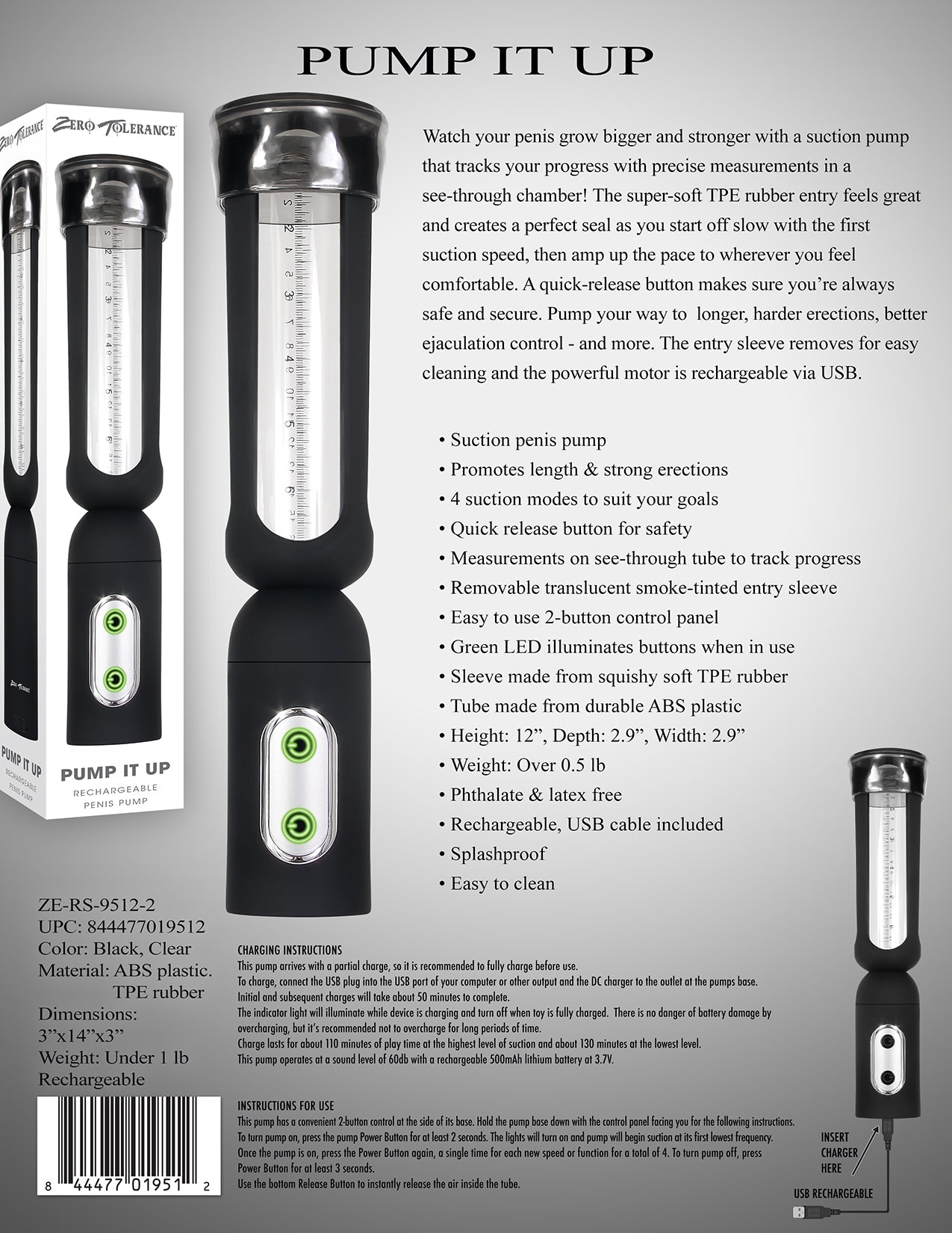 PUMP IT UP BLACK/CLEAR – Rechargeable, Discreet, Intimate Wellness Accessory – Quiet, Rechargeable, Waterproof, Couples & Solo Use, Discreet Intimate Wellness Accessory