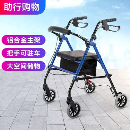 Multifunctional walker for elderly, four-wheel rollator with seat, adult pushcart mobility aid, senior walking support