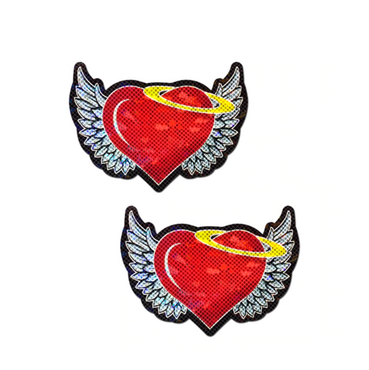 Red Glitter Hearts w Wings & Gold Halo * – Rechargeable, Discreet, Intimate Wellness Accessory – Quiet, Rechargeable, Waterproof, Couples & Solo Use, Discreet Intimate Wellness Accessory