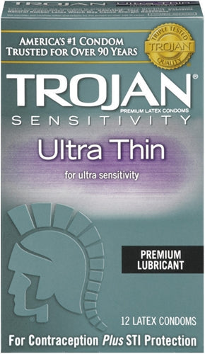 Trojan Sensitivity Ultra Thin Lubricated  Condoms - 12 Pack – Rechargeable, Discreet, Intimate Wellness Accessory – Quiet, Rechargeable, Waterproof, Couples & Solo Use, Discreet Intimate Wellness Accessory