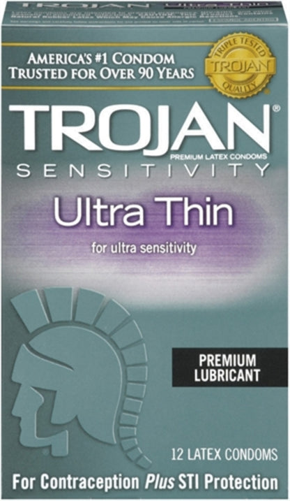 Trojan Sensitivity Ultra Thin Lubricated  Condoms - 12 Pack – Rechargeable, Discreet, Intimate Wellness Accessory – Quiet, Rechargeable, Waterproof, Couples & Solo Use, Discreet Intimate Wellness Accessory